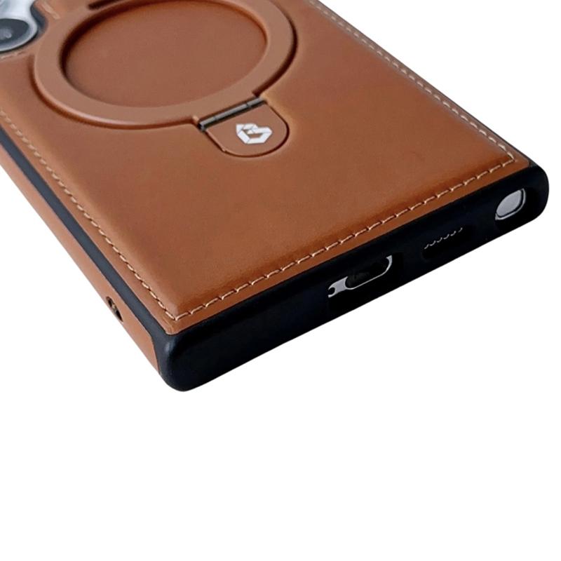 For Samsung Galaxy S25 Ultra Case Compatible with MagSafe Kickstand TPU+PU Leather Anti Drop Phone Cover