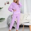 Women's Solid Colour Loose Casual Reversible Fleece Hooded Sweatshirt Home Wear Fashion Set