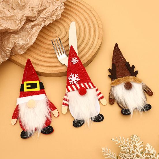 Christmas Tableware Holder Xmas Gnome Cutlery Holder Knife Fork Spoon Pouch Bag for Holiday Party Dinner Table Decor