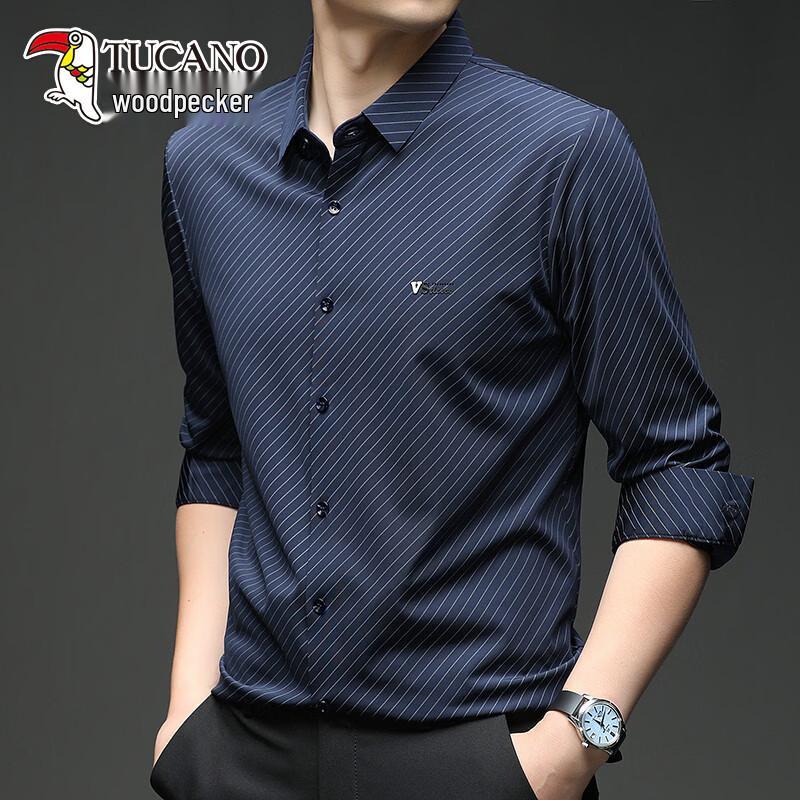 TUCANO Men s Striped Wrinkle-Free Long-Sleeve Shirt 3XL/185