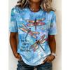 Fashion Women Retro Creative Dragonfly Pattern Print T Shirt Funny Casual O-neck Short Sleeves T-shirt Summer Female Tee Shirt