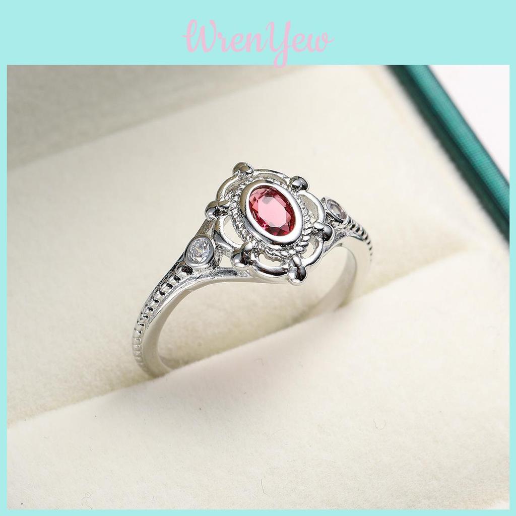 Exquisite Red Ruby Embedded Thai Silver Black Engagement Ring For Women Stylish Sizes 6 To 10