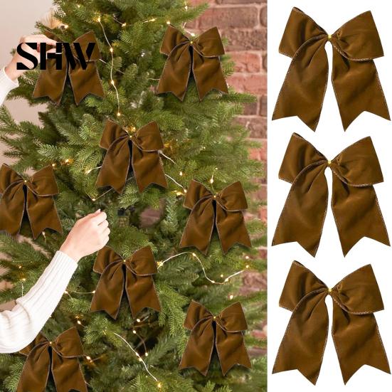Retro Christmas Ornaments 2Pcs Tree Bow Decors, Velvet Fabric Holiday Wreath Hanging Ornament Decorations for Home, Festive Garland Wedding