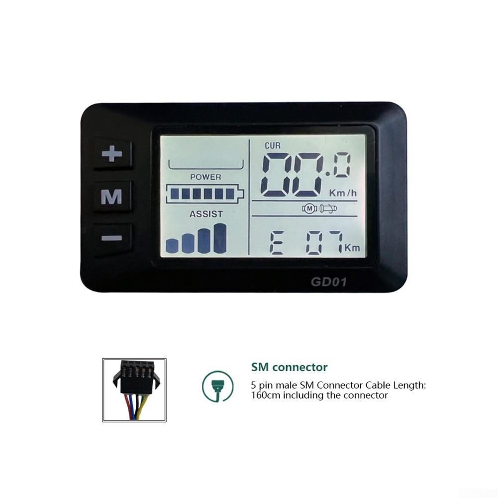 LCD GD01-display, Elektrische Fietsdisplay 36V 48V LCD GD01-display 5-pins Waterdichte Stekker voor 22,2 Mm Stuur voor de Agreement 2-communicatieprotocolcontroller