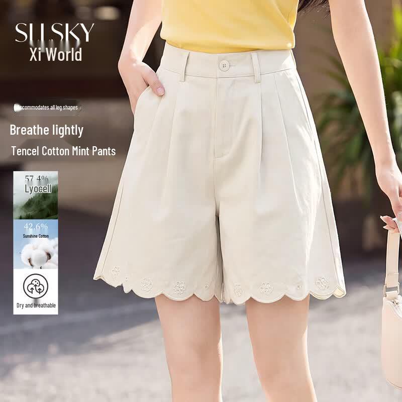 Women s French Style Tencel Cotton Wide-Leg Shorts S