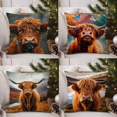 Funda de Almohada Linda Vaca de las Tierras Altas Sofá Sala de Estar Dormitorio Impresión a Doble Cara Cojín Cuadrado Funda de Almohada para la Siesta
