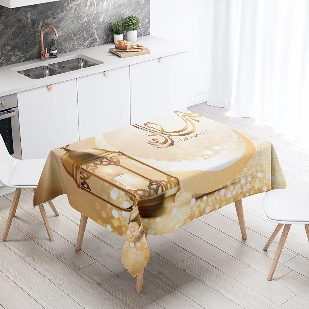 Ramadhan Mubarak Home Decor Tablecloth Islamic Muslim Mosque Ramadhan Karim Decorative Tablecloth Waterproof and Stain Resistant