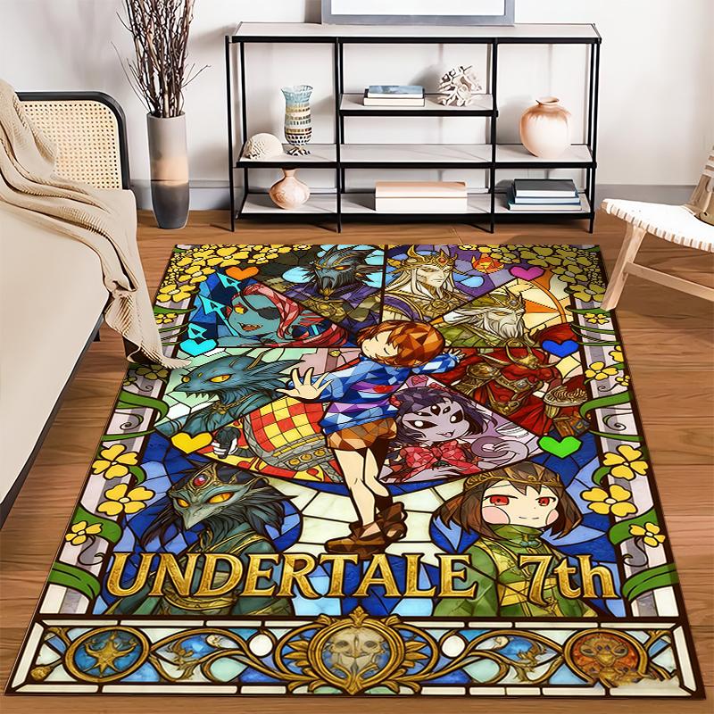 Tappeto Decorativo Colorato Stile Vetro Colorato per il 7° Anniversario di Undertale Adatto per l'uso come antiscivolo per soggiorno, camera da letto, divani