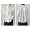 Spring Women's French Style Bow Tie Blouse, Satin Office Shirt with Flowing Ribbon Detail, Sexy Elegant Commute Wear for Business Casual