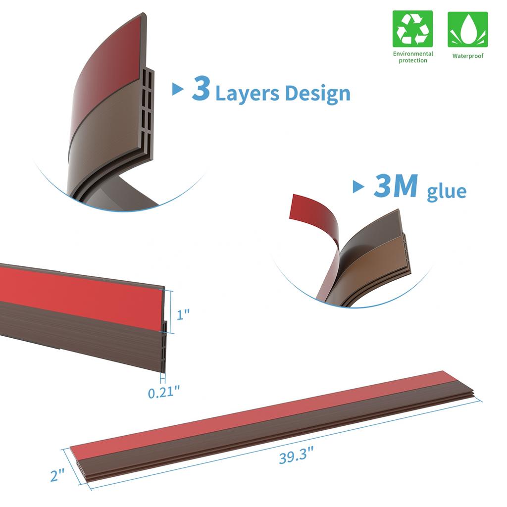 2PCS Pack Door Draft Stopper Brown Cool Air Insulation Noise Reduction Door Bottom Seal for Frameless Sliding Door Wood