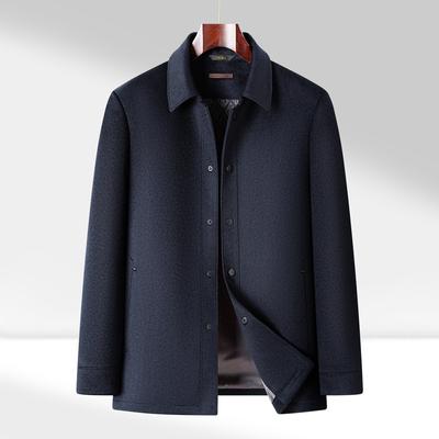 Middle-aged and Elderly Solid Color Simple Woolen Jacket with Mulberry Silk for Men Autumn and Winter New Business Lapel Woolen Jacket for Men