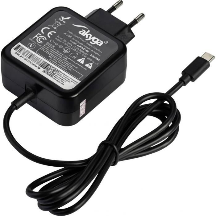 AKYGA Bloc dalimentation pour Ordinateur Portable 5 V-20 V Max 3 A USB Type C 1,2 m - AK-ND-60