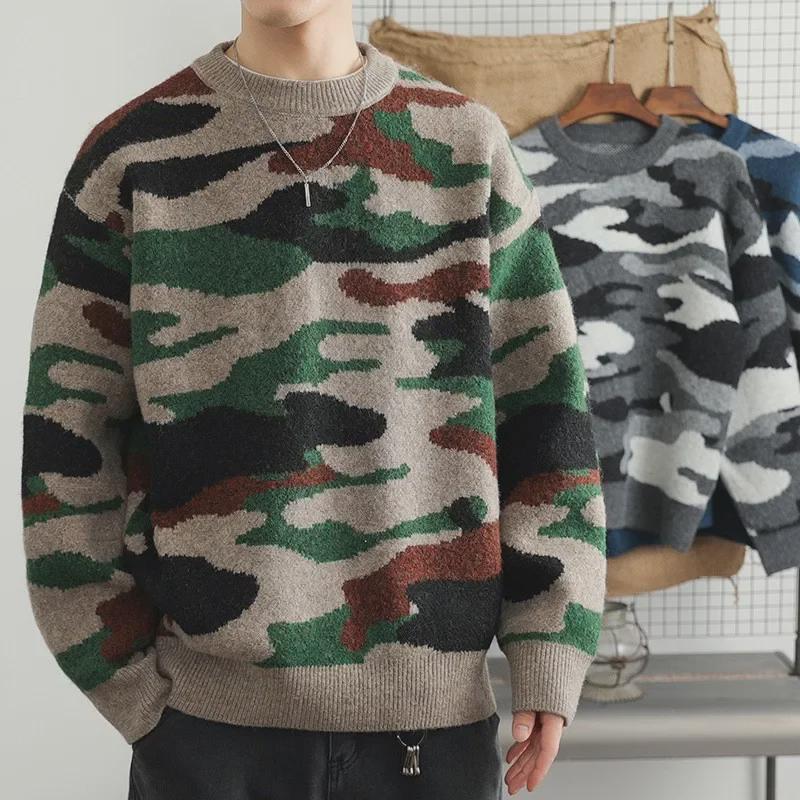 

Men s American Retro Camouflage Loose Casual Round Neck Sweater 3XL сірий колір
