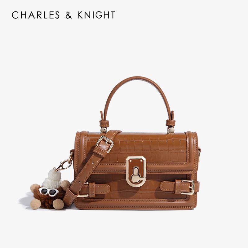 

Charles & Knight Moonlight Treasure Box Handbag Female 2024 New Arrival Work Clothing Fashion Best-Seller Shoulder Small Square Bag Crocodile Pattern Brown Complimentary Pendant