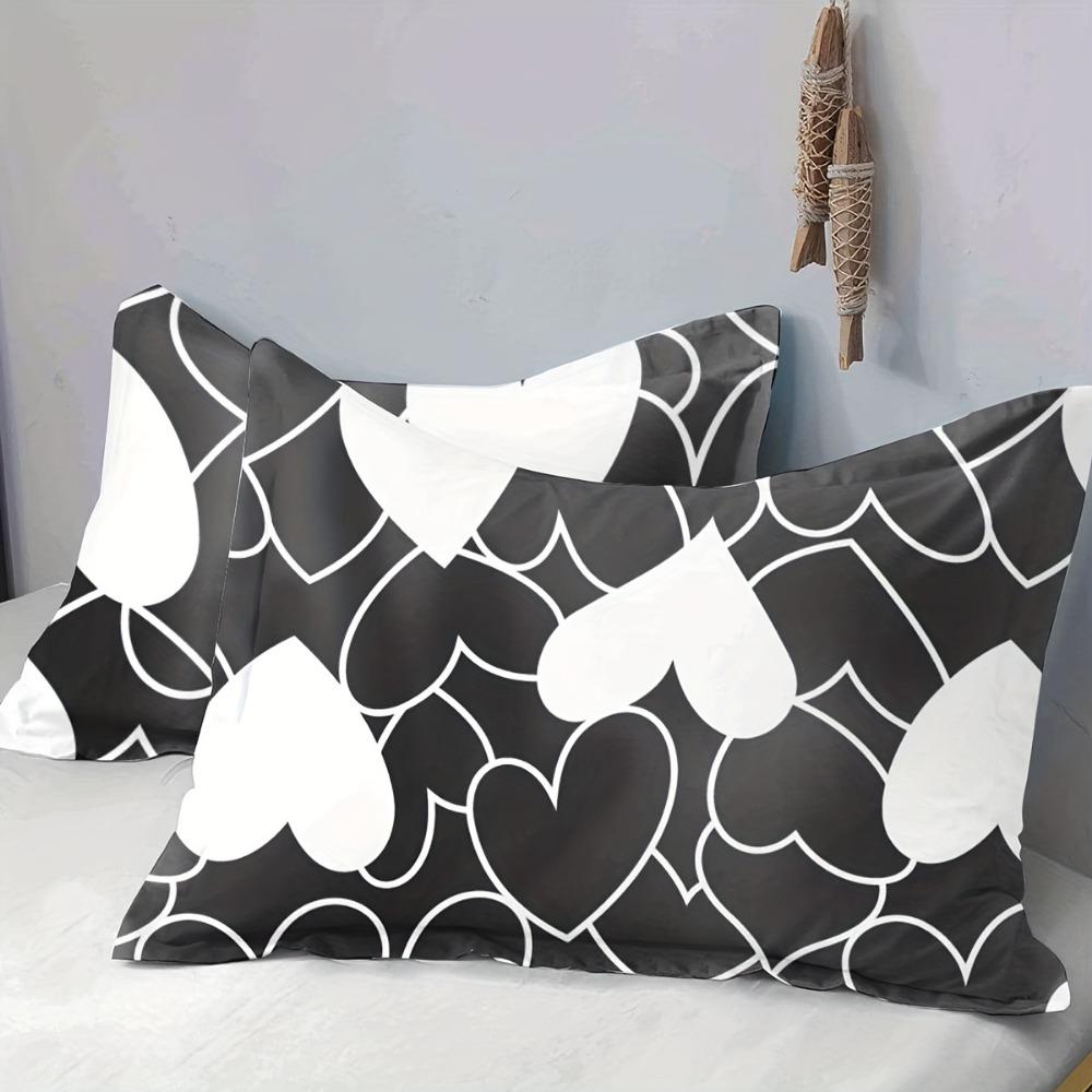 3pcs Bedding Set Black White Love Heart 3D Printed Cozy Duvet Cover Set King Queen Twin Single Size Birthday Gift Bedroom Decor
