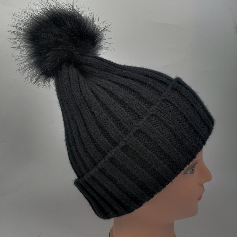 Big hairball pointed hat knitted rough wool hat, winter hairball pullover hat, hairball knitted hat hat