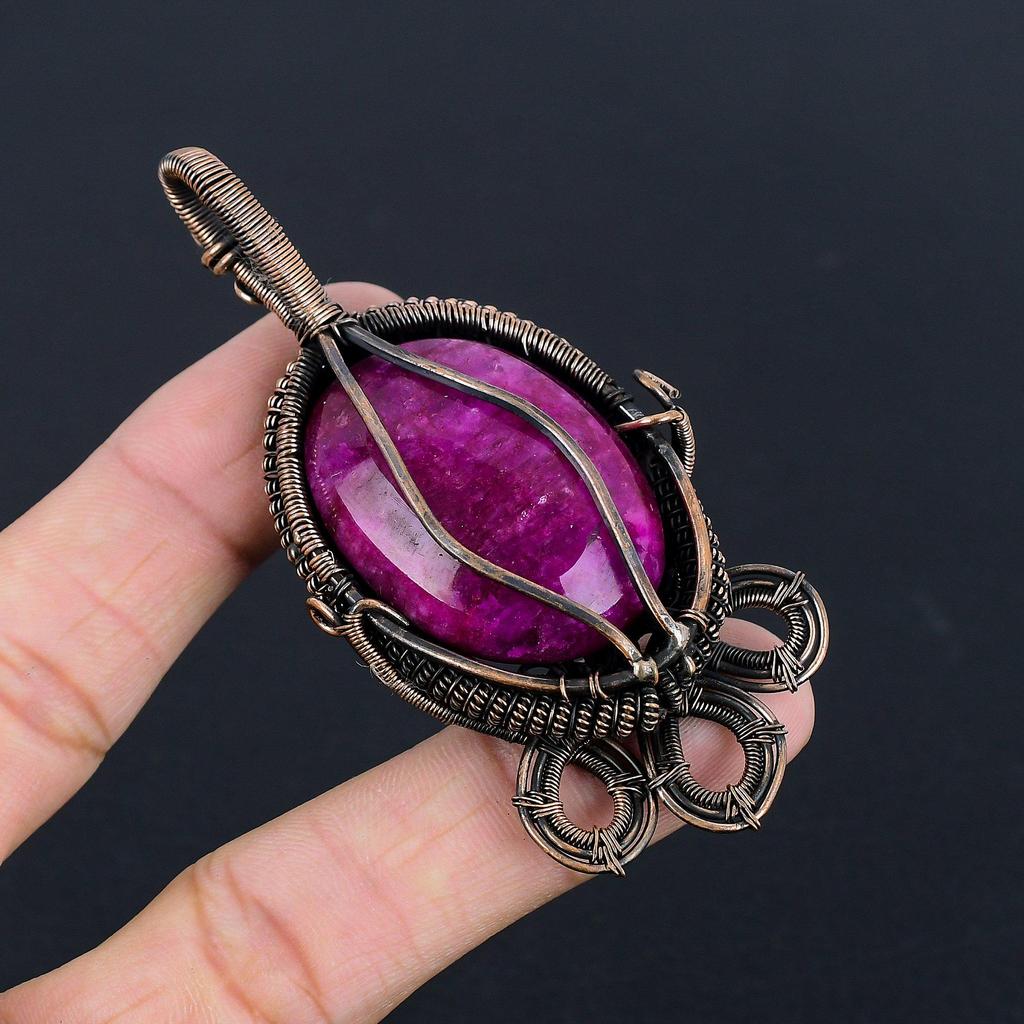 Rubin Anhänger Edelsteinschmuck, 999 Kupferdraht gewickelter handgefertigter Anhänger, Schmuck im neuesten Design