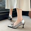 Rivets Metal Buckle High Heels Summer New Pointed Head Shallow Mouth Set Foot Anti-slip Wear-resistant Single Shoes