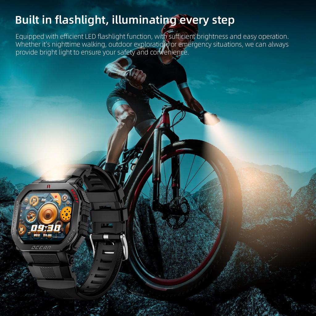 LOKMAT Ocean GT Wasserdichte Robuste Outdoor Smartwatch Taschenlampe Uhr Unisex Fitness Tracker Touchscreen Herzfrequenzmesser