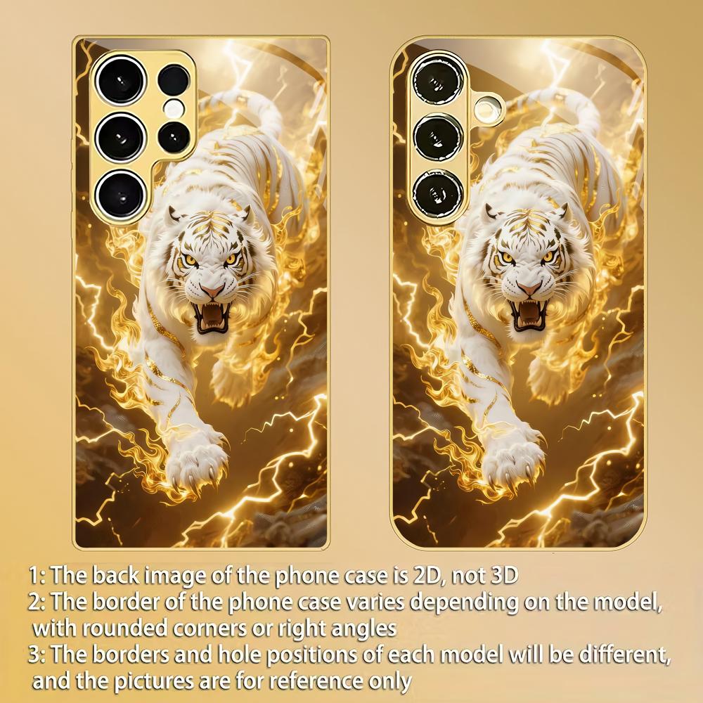 Tiger Design Electroplated Glass Phone Case Suitable for Samsung Galaxy S26 S25 S24 S22 S21 S20 FE/Ultra/Plus Scratch resistant