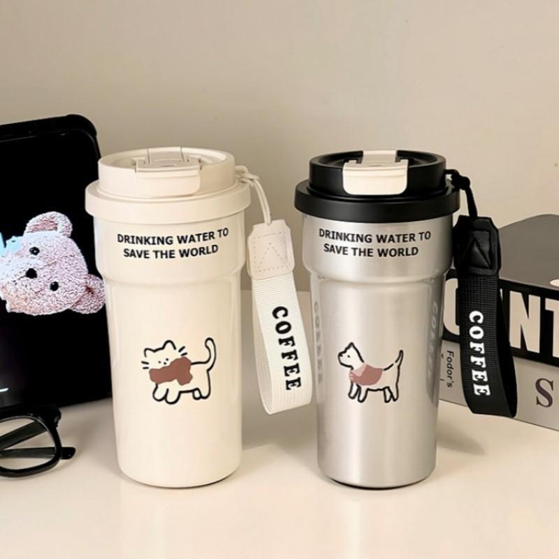 Caneca de Café de Gato Fofo Com Design Isolado de Aço Inoxidável Para Uso em Casa e no Escritório