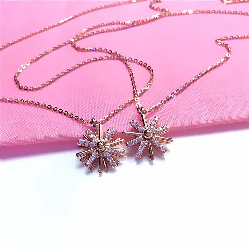 Purple Gold Inlaid Zircon Sunflower Pendant, Colored Gold-Plated Rose Gold Exquisite Necklace Set Chain.