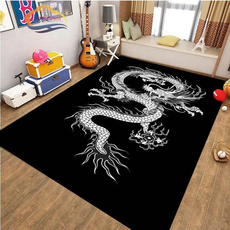 Kinesisk Drage Teppe 3D Trykk Dyr Tegneserie Mytisk drage Områdeteppe Stue Lekematte Gang Entrédør Dekor