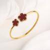 New Design Lucky Stainless Steel FIve Leaf Flower Bangle Ring Jewelry Set for Women Waterproof Fashion Jewelry Party Gift Clover