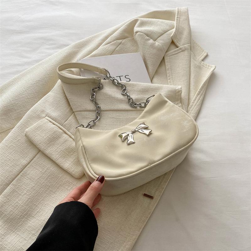 Sweet little fresh bow handbag women's 2025 new trend Korean underarm messenger bag chain shoulder bag