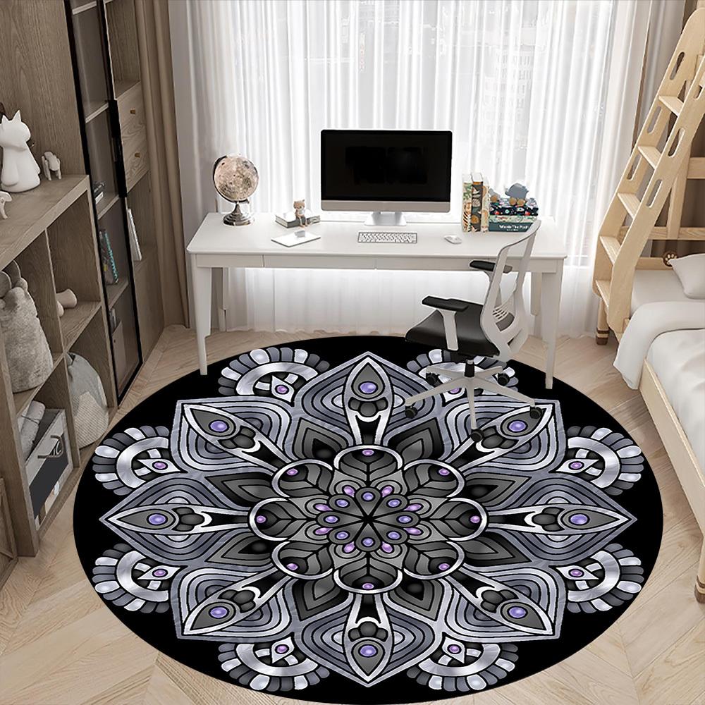 1PC Mandala Pattern Office Round Rug, Non slip, Soft and Durable Office Rug for Interior Decoration, Perfect for Office