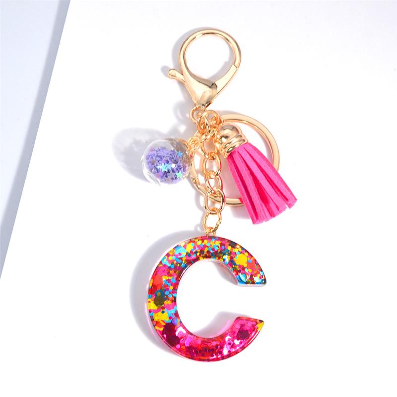 1PC Sequin Tassel Letter Keychain Christmas Color New Rose Red Pendant Keyring Car Gift