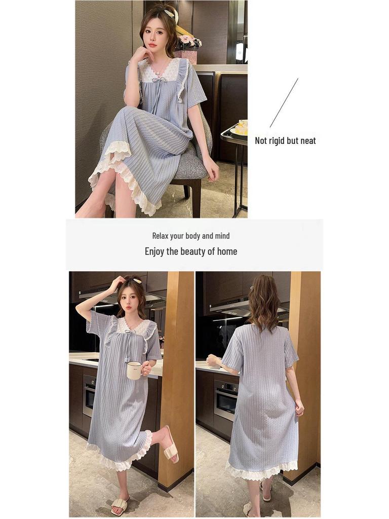 Plus Size Sweet Princess Summer Pajamas - Short Sleeve Nightgown for Women & Girls, Wear Indoors or Outdoors, Fits Up to 220 Jin