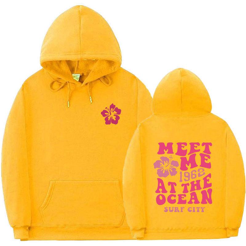New Hoodie Ocean Beach Hooded Sweatshirt Fashion Casual Loose Threaded Cuff Hem