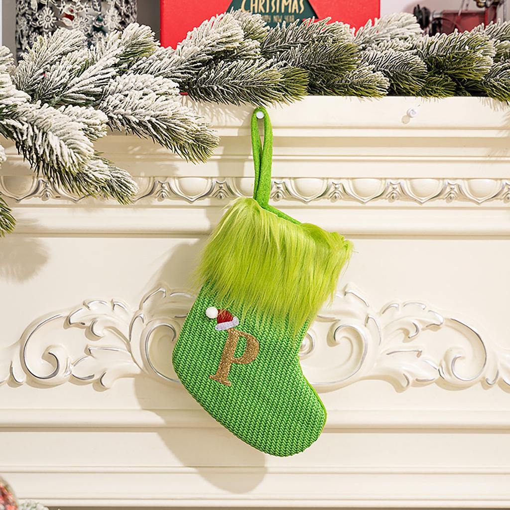 26 Letter Christmas Stockings Green, 8 Inch Christmas Stockings Suitable For Christmas Tree Fireplace Decorations