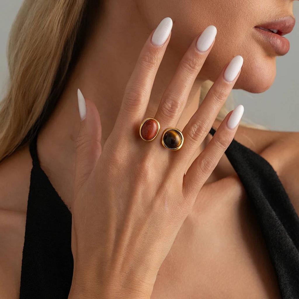 IngeSight.Z 2026 Unique Inlaid Resin Acrylic Opening Ring Creative Irregular Geometry Adjustable Knuckle Ring Daily Wear Jewelry