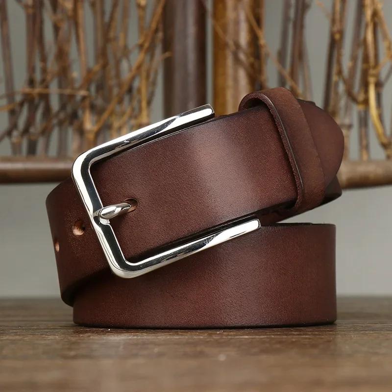 3.8CM Pure Cowhide High Quality Genuine Leather Belts for Men Brand Strap Male Pin Buckle Jeans Cowboy Cintos Luxury Designer
