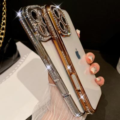 Plating Flash Diamond Bumper Phone Case For For Iphone 17 Air 16E 15 13 12 11 Pro Max Shiny Lens Rhinestone On 14 Plus Cover
