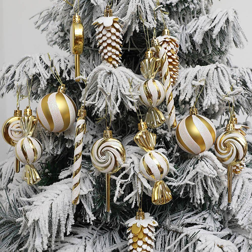 15Pcs Candy Cane Christmas Ball Ornaments Set Plastics Hanging Xmas Tree Christmas Tree Pendant Gift Pendants Party Decor Ball