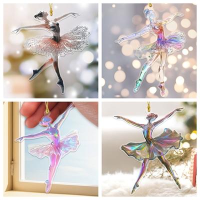 Set aus 5 eleganten Auto-Schlüsselanhängern in Form von Balletttänzerinnen, 2D-Acryl-Wandanhänger, Anhänger für Tanzliebhaber, Weihnachtsornament