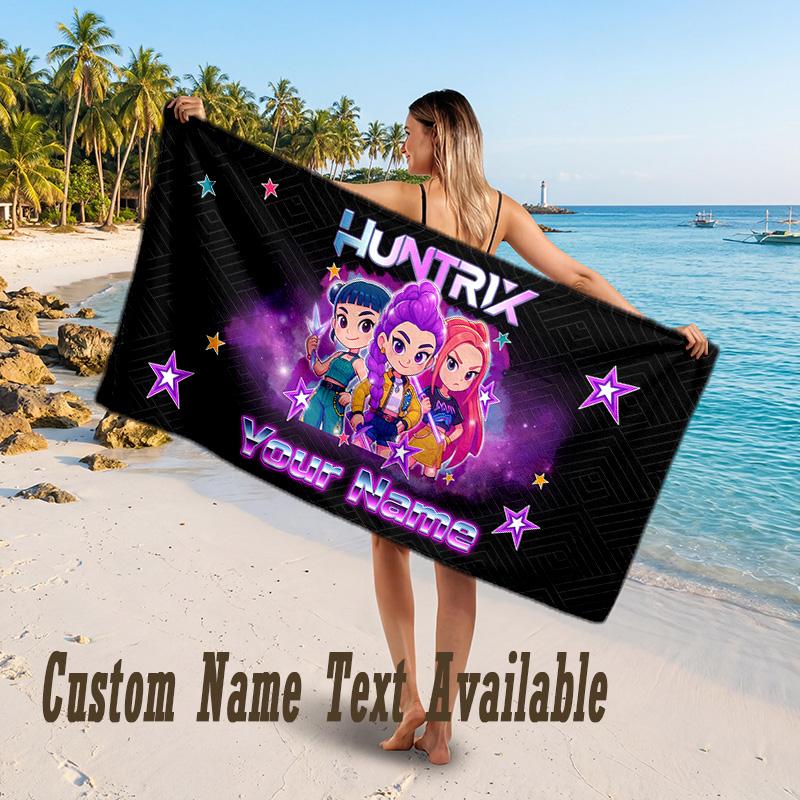 Kpop Demon Hunters Design Beach Towel Custom Text Large Towel for Beach Vacation