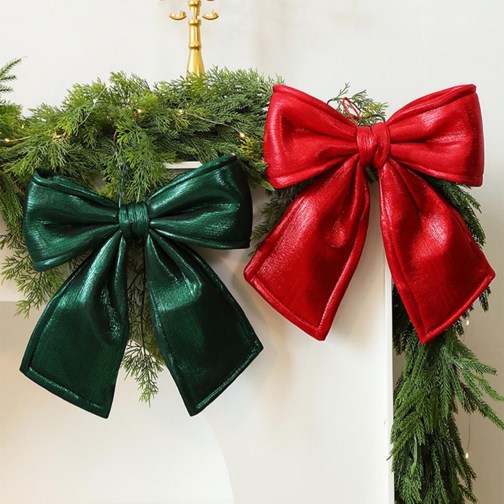 25cm Christmas Tree Bow Decoration Sparkling Glitter Ribbon Bow Knot Xmas Tree Hanging Pendant DIY Wreath Home Party Decorations
