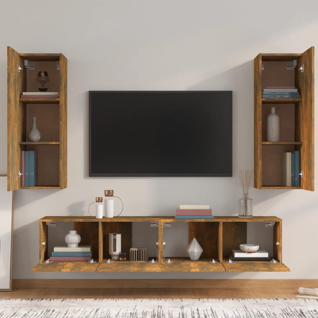 4 Piece TV Cabinet Set Smoked Oak Effect Particleboard