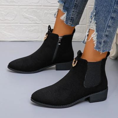 2024 New Shoes Female Side Zip Women's Boots Winter Suede Solid Short Barrel Low Heels Large Size Naked Boots Zapatos De Mujer