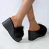 Fashion Aphixta Platform Real Rabbit Fur Slippers Women Black Wedge Slides 9CM High Heels Women Shoes Wedge Slippers Retro Slides Shoes