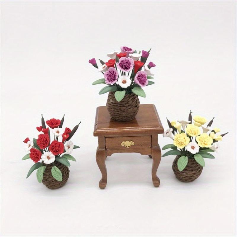 1: 12 Mini Simulation Flower Garden Living Room Scene Micro Landscape Ornaments Flowers White Red Purple Tri Color Flowers