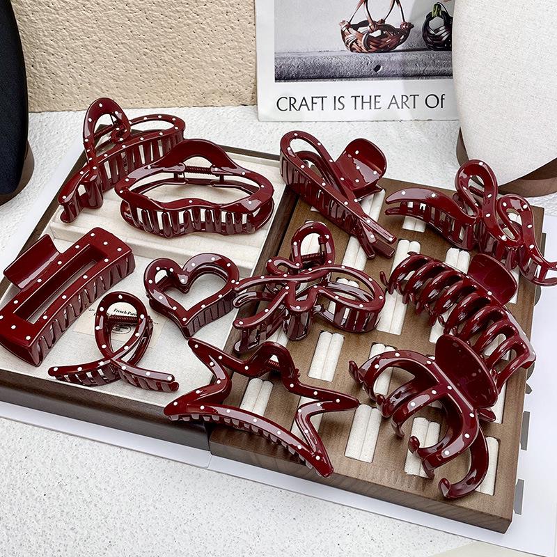 Ancola Wine Red Polka Dot Acrylic Claw Hair Clip