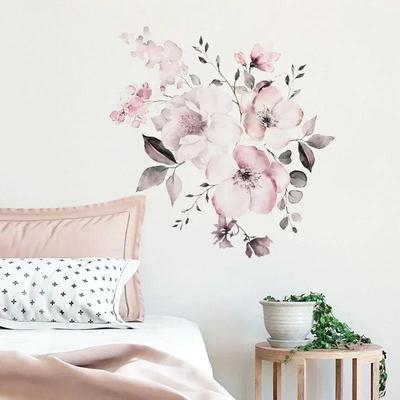 Pink Flower Wall Sticker Watercolor Cluster Home Background Decoration Beautiful Fashion Convenience Decoration Accessories Tool