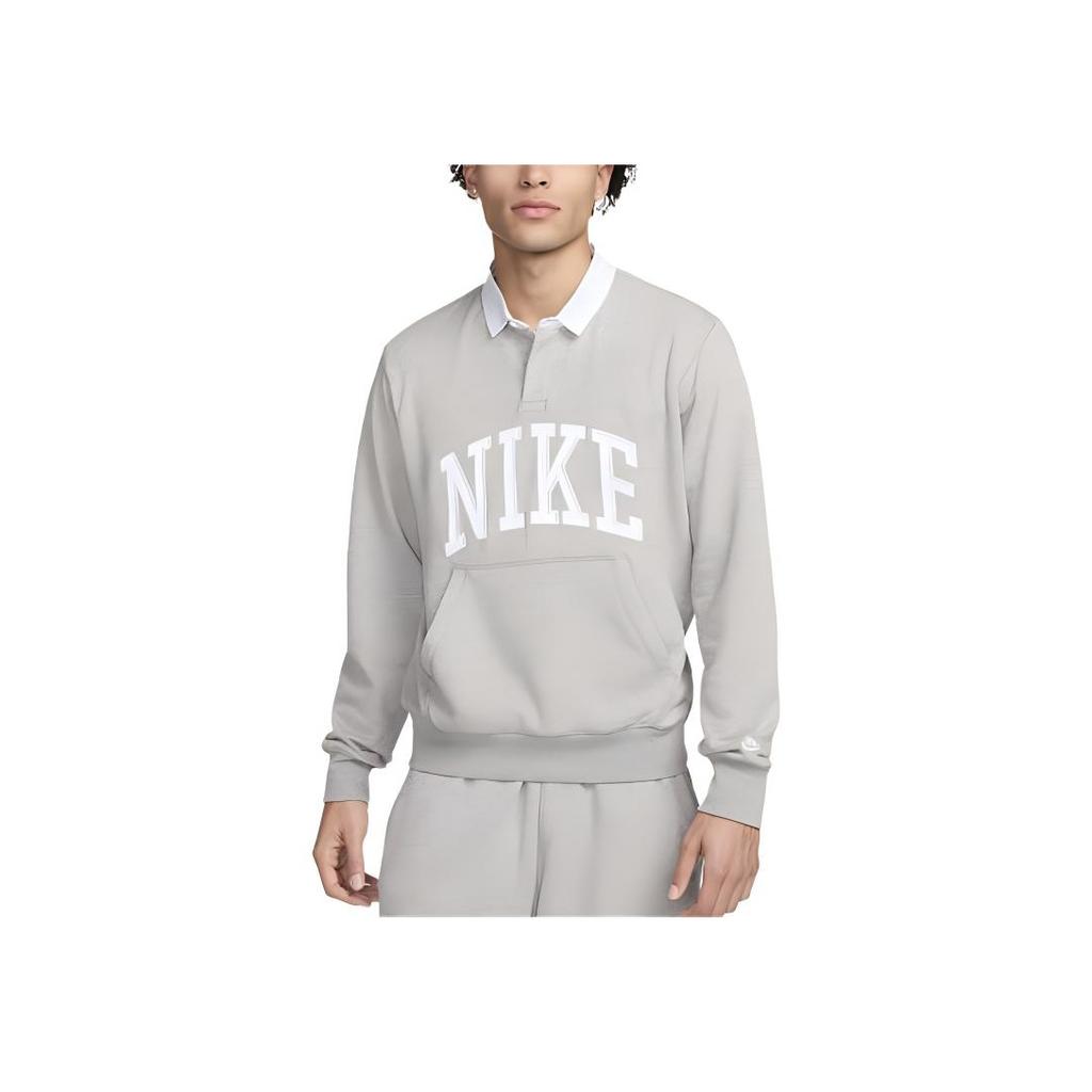 Nike Club Fleece Embroidered Logo Comfort Casual Long Sleeve Polo Men Tops Dark-Grey FN3112-063