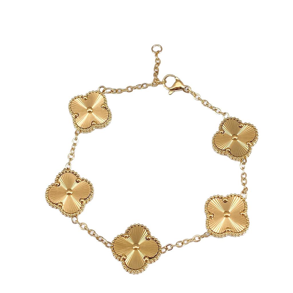 Bracciale 15mm Cinque Fiori Finitura Laser Placcatura Spessa Sottovuoto 18K Bracciale Acciaio Titanio Quadrifoglio Bracciale da Donna