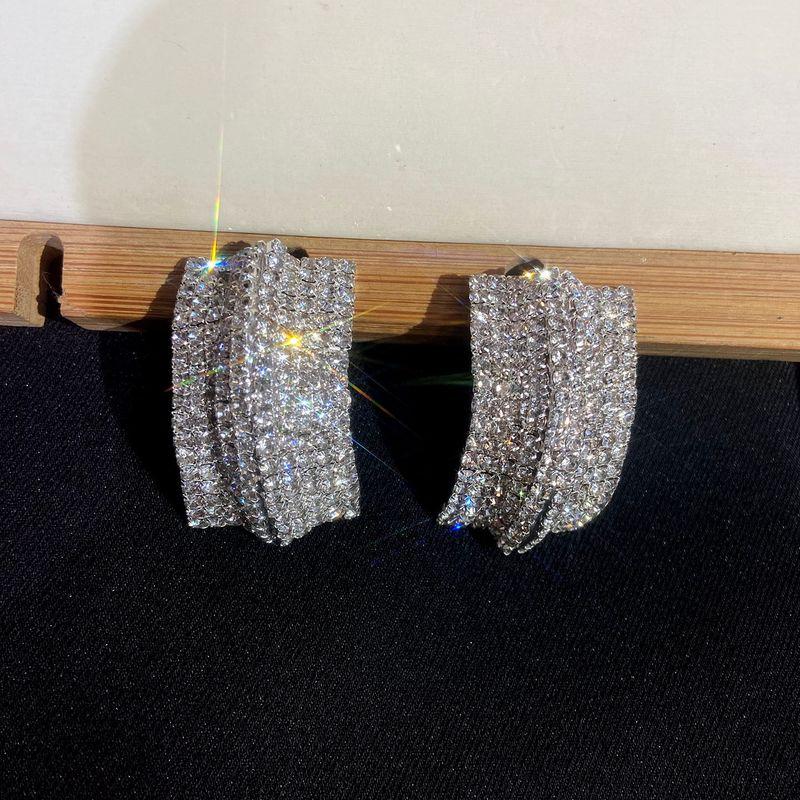 Fashion Fashion Curved Geometric Earrings Fancy Exaggerated Rhinestone Studs Exquisite Blingbling Full Diamond Accessories Silver 925 Silver Needle